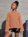 SHEIN Kids Cooltwn Tween Girl Solid Drop Shoulder Sweater