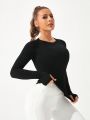 SHEIN Daily&Casual Women'S Seamless High-Stretch Long Sleeve Sports T-Shirt