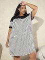 SHEIN CURVE+ Plus Size Striped T-shirt Dress