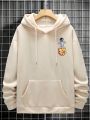 Men Plus Slogan & Astronaut Print Kangaroo Pocket Drawstring Hoodie