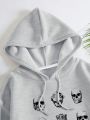 Skull Print Kangaroo Pocket Drawstring Thermal Lined Hoodie