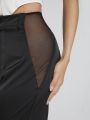 Luxe High Waist Contrast Mesh Wide Leg Pants