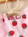 Baby Girl Pink Strawberry Embellished Tulle Dress With Fluffy Skirt