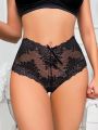 Floral Lace Bow Decor Panty