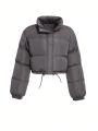 DAZY Solid Color Stand Collar Short Padded Jacket