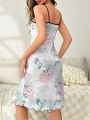 Floral Print Lettuce Trim Nightdress