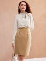 MOTF PREMIUM SOLID BUTTON DETAIL STRAIGHT SKIRT