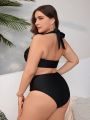 SHEIN Swim Classy Plus Size Solid Color Swimsuit Set