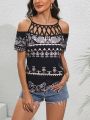 Women'S Geometric Pattern Off-Shoulder Hollow Out Blouse