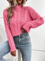 SHEIN Frenchy Solid Color Cable Knit Crop Sweater