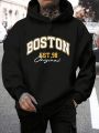 Men's Large Size Monogram Drop Shoulder Hooded Sweatshirt