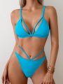 SHEIN Swim Basics Solid Color Swimsuit Bottoms With Knot Detail