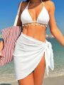 SHEIN Swim Vcay 3pcs Women'S Shell Colorblock Halter Neck Tie Swimsuit Set