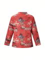 Women's Plus Size Floral Print Stand Collar Long Sleeve Jacket