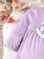 2pcs Baby Girls' Purple Floral Print Outfits