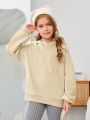 SHEIN Tween Girl Cartoon Embossed Drop Shoulder Hoodie