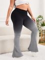 Plus Ombre Wide Waistband Flare Leg Sports Pants