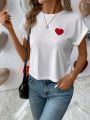 SHEIN LUNE Valentine'S Day Women'S Heart Printed T-Shirt