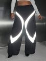 SHEIN ICON Plus Size Women's Loose Reflective Stripe Parachute Trousers