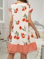 Women's Floral Print Colorblock Sleep Dress With Ruffle Hem