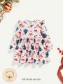 Cozy Cub Baby Girl Christmas Print Ruffle Trim Smock Dress