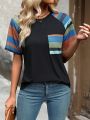 Contrast Color Raglan Sleeve Casual T-Shirt