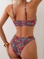 SHEIN Swim Vcay Women's Mandala Printed Bikini Set With Spaghetti Straps