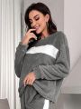 Color-Block Plush Long Sleeve Home Wear Top