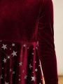 SHEIN Young Girl 1pc Star Pattern Velvet Dress