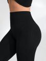 SHEIN Leisure Women'S Solid Color High Waist Hollow Out Detail Sports Leggings