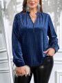 SHEIN Clasi Plus Size Solid Color Notch V-neck Long Sleeve Shirt