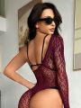 One Shoulder Crochet Lace Body Stocking Without Lingerie Set