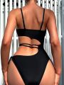 SHEIN Swim BAE One-piece Swimsuit With Criss-cross Knot And Cutout Side