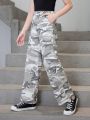 Girls (large) Jeans New Casual Fashion Camouflage Work Style Denim Straight Pants