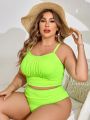 SHEIN Swim Basics Plus Size Fluorescent Green Swimsuit Set