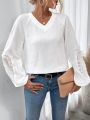 SHEIN VCAY Solid Color Embroidery Casual Shirt