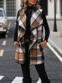 Plaid Print Waterfall Collar Vest Coat