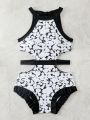 Women's Halter Neck Floral Print Cut-out Monokini Swimsuit