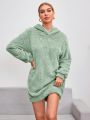 SHEIN Essnce Oversized Teddy Hoodie Sweatshirt Dress