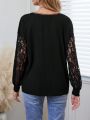 EMERY ROSE Women's Lace Sleeve T-shirt