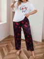 Plus Size Cherry & Letter Print Pajama Set