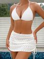 SHEIN Swim Mod Women's Halter Neck Tie Swimsuit Two Piece Set