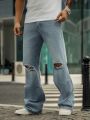 Men Ripped Frayed Straight Leg Jeans