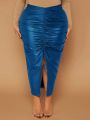 SHEIN SXY Plus Size Women's Drawstring Waist Slit Hem Midi Skirt