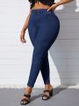 Plus Size Women's High Elasticity Skinny Jeans With Tapered Leg