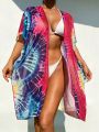 SHEIN Swim Vcay Women'S Tie Dye Style Kimono Cover-Up For Resort