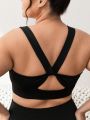 Yoga High Street Plus Size Solid Color Round Neck Sports Bra