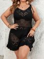 SHEIN Swim BohoFeel Plus Size 1pc Knotted Shoulder & Openwork Knit Cover Up Dress