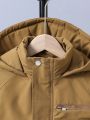 Young Boy Flap Detail Raglan Sleeve Fuzzy Lined Hooded Coat