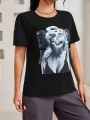 SHEIN PETITE Women's Printed T-Shirt With Character Design